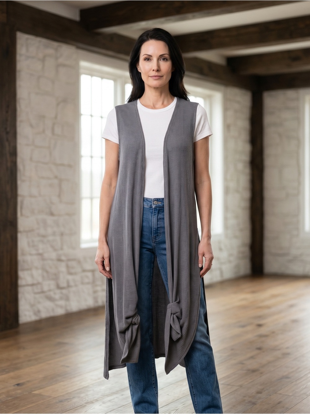 LuLaRoe Gray Knotted Long Open Duster Vest